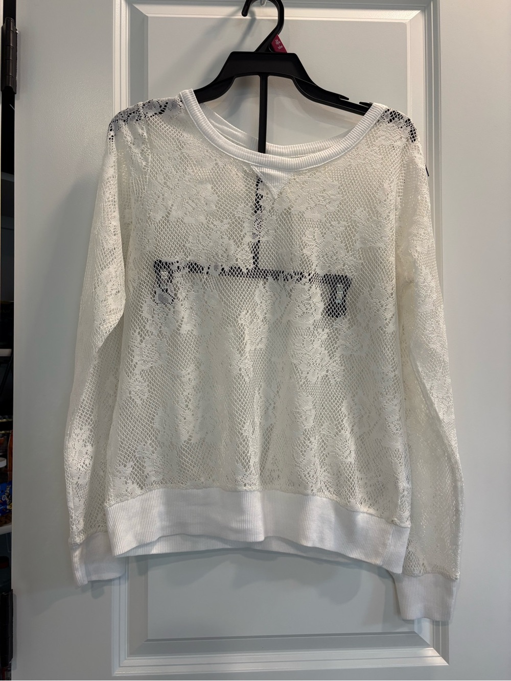 Derek Heart White Sheer Floral Lace Pullover Sweatshirt